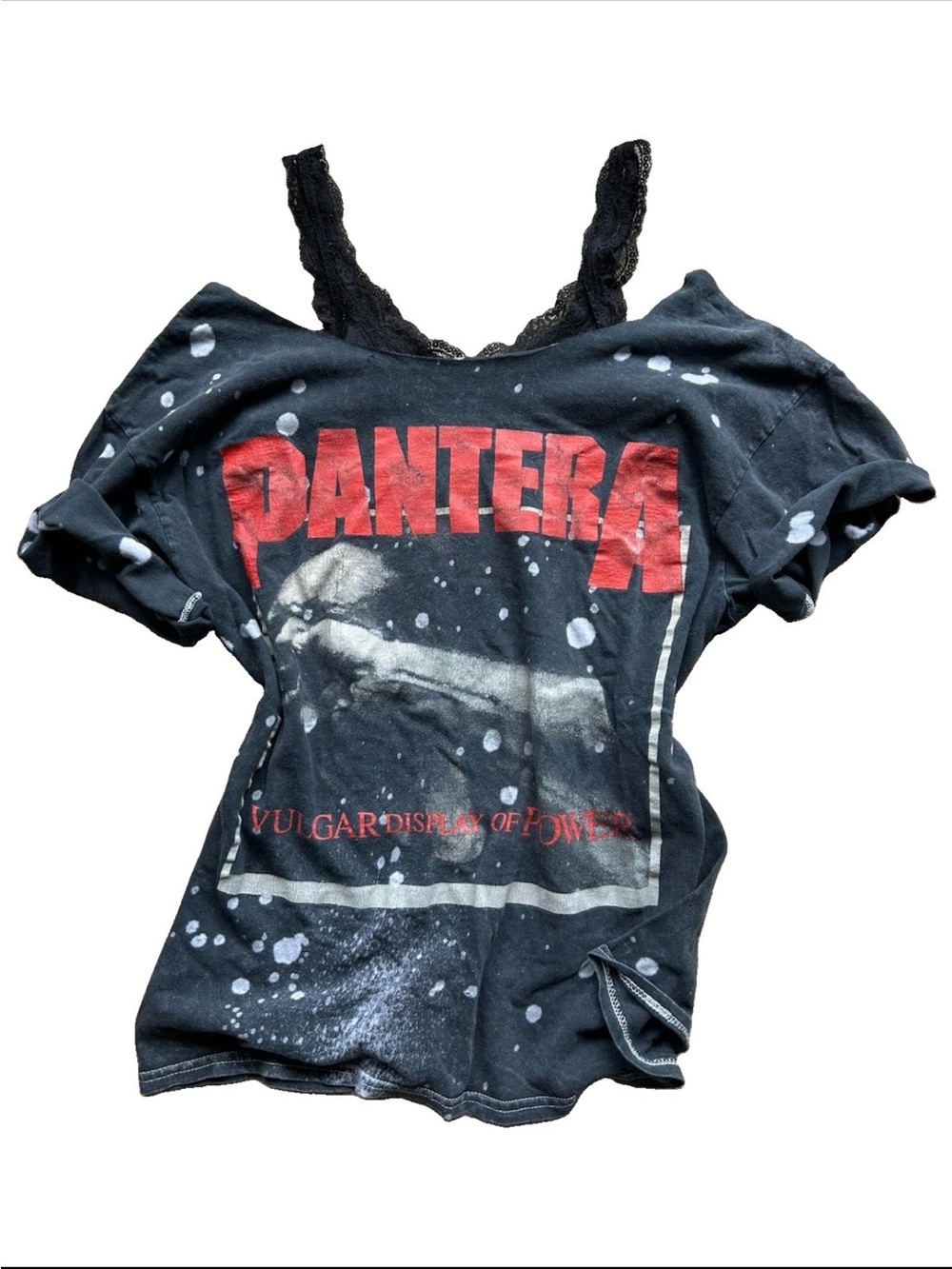 Vintage Y2K Off  The Shoulder Tee Pat era Band Grunge Alt Punk Gothic Distressed